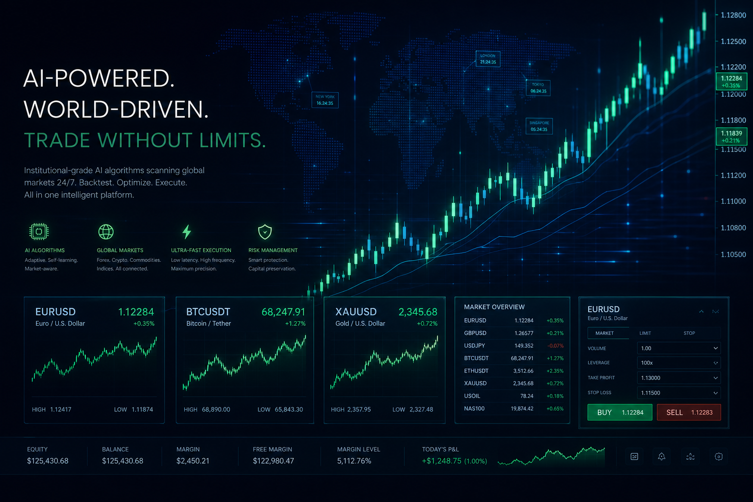 Global multi-asset trading desk with live forex, crypto and gold feeds